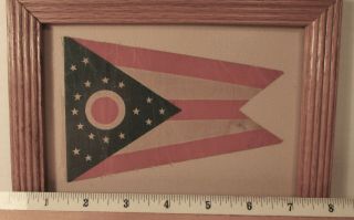 Framed Small Ohio Flag Burgee C.  1900 Or For 1903 Centennial,  Printed Cloth