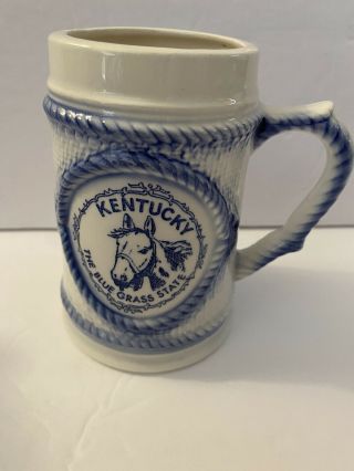 Vintage Ceramic Kentucky Bluegrass State Mug Stein Horse Blue And White