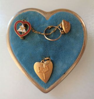 10k Gold Ring On Wotm Women Of The Moose Badge Big Heart Brooch W/pins.