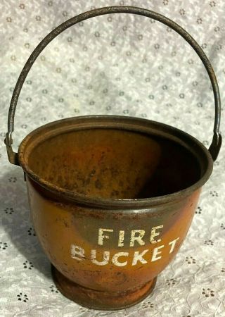 Antique Metal Fire Bucket For Water Or Sand 4 - 3/4 " W/handle Rustic Decor Vintage