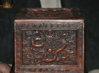 Old Chinese dynasty Huanghuali Wood Carved Dragon Imperial seal boxes Stamp Box 2