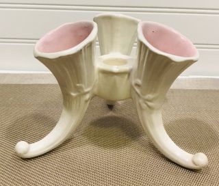 Vintage Ceramic Three Horn Of Plenty Cornucopia Candle Holder