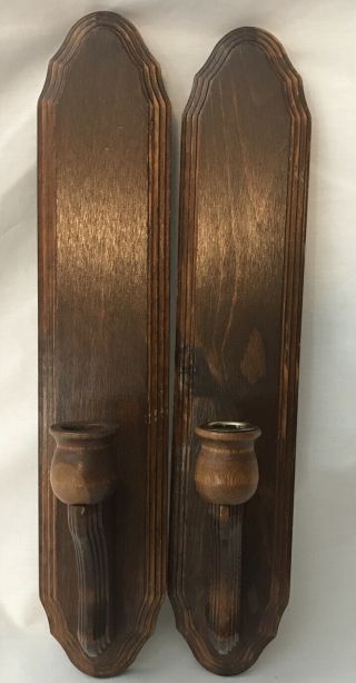 2 Vintage Wood Taper Candle Stick Holders Wall Decoration Very Good
