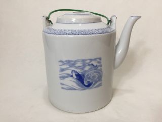 Chinese Large Blue & White Porcelain Teapot with Dragon,  7 1/2 