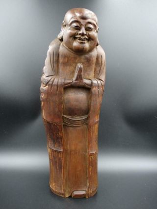 Large Antique Chinese Carved Wood Buddha Or Bamboo Budai Figure Qing Dynasty