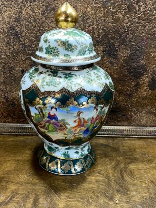 Antique Large Chinese Porcelain Ginger Jar Hand Painted Vase W Lid / Urn