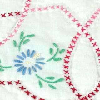 Vintage Hand Made Cross Stitch Block Hearts Flowers Quilt White Red 43 x 60 3