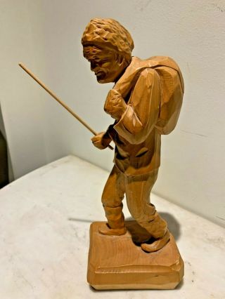 Vintage Wood Sculpture Of An Old Man Backwoods Man,  Folk Art,  Paul E.  Caron Signed