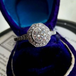 Vintage Art Deco Engagement Diamond Ring 1.  5ct Round Diamond 14k White Gold Over