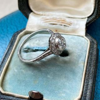 Vintage Art Deco Engagement Diamond Ring 1.  5Ct Round Diamond 14K White Gold Over 2