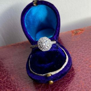 Vintage Art Deco Engagement Diamond Ring 1.  5Ct Round Diamond 14K White Gold Over 3