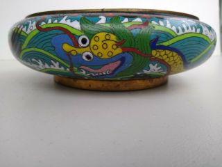 Antique Chinese Imperial 5 Clawed Dragon In The SEA Design Cloisonne Bowl Signed 2
