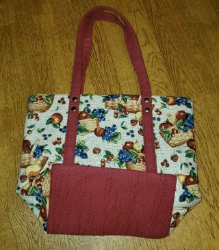 Longaberger Homestead Small Tote Style Purse 100 Cotton Baskets And Fruit Print