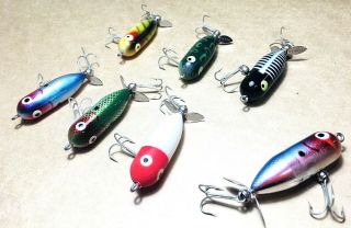 7 X Vintage Lures Heddon Tiny Torpedo Classic Fishing Lures,  Made In Usa 1970s