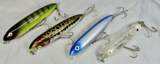 Four Heddon Zara Spook Lures Mg/charlie Campbell Nsp/clear/xbl
