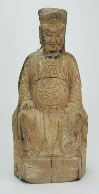 Antique Chinese Ming Dynasty Carved Wood Buddha Statue 11.  75 " W/ Prayer