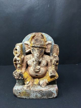 Antique Old Hand Carved Stone Hindu Lord Ganesha Figure Statue Rare