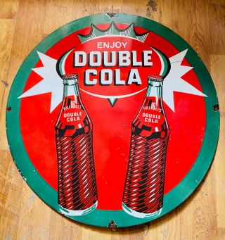 Double Cola Vintage Porcelain Enamel Sign 30 Inches Round