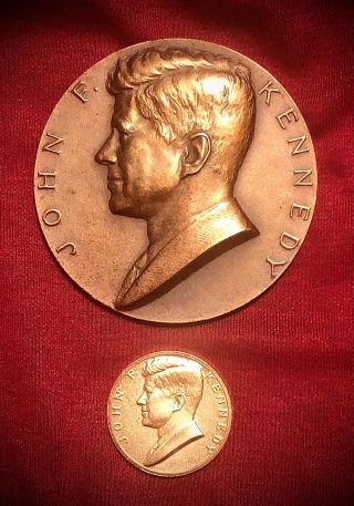 2x John F.  Kennedy Inaugural 3” Bronze Medal And 1” Bronze Medal