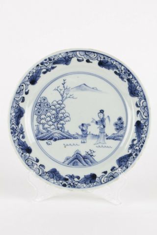 Antique Chinese Plate,  18th Century,  Blue And White,  Long Eliza