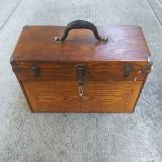 Vintage 1930s Wood / Wooden Machinist Tool Case Chest W Key