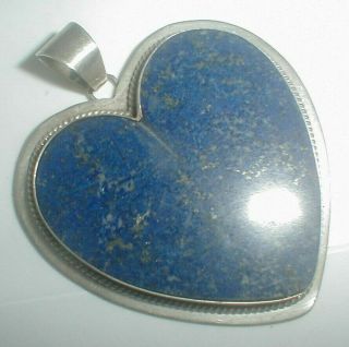 Vintage Huge Navajo Bkf Sterling Silver Fine Blue Lapis Heart Pendant 4 Necklace