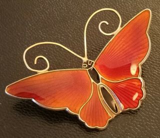Vintage David Andersen Norwegian Sterling Silver & Red Enamel Butterfly Brooch
