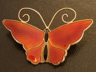 Vintage David Andersen Norwegian Sterling Silver & Red enamel Butterfly Brooch 2