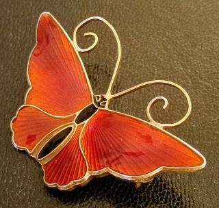 Vintage David Andersen Norwegian Sterling Silver & Red enamel Butterfly Brooch 3