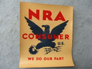 Great Depression Us National Recovery Act Window Sticker Nra Fdr 1933
