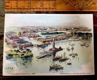 1893 Vintage Chicago Columbian Exposition Trade Card Clarks Thread Birdseye View