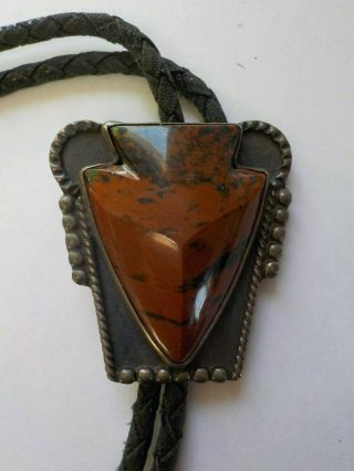Old Vintage Navajo Sterling Silver With Carved Stone Arrowhead Bolo Tie