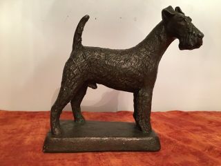 Vintage Signed 1971 Austin Productions Sculpture Airedale Dog On Base 8” X 8”