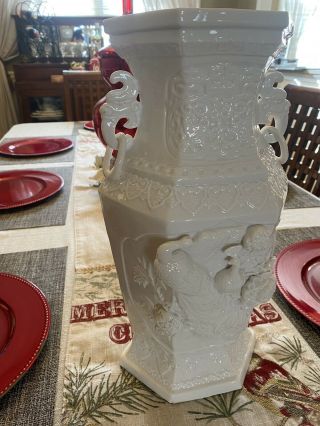 Large Antique Chinese White Glazed Carved Porcelain Vase