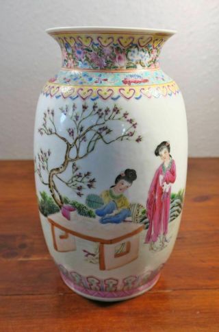 Fine Antique Qianlong Chinese Porcelain Famille Rose Calligraphy Signed Vase 4c
