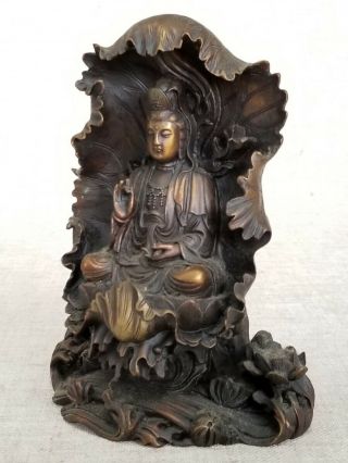Japanese Japan,  Buddhism Copper Buddha Statue Youe Kannon Bodhisattva 17cm