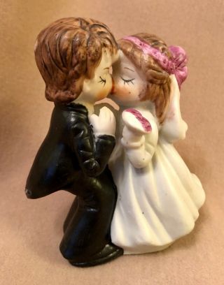 Vintage Bisque Porcelain Kissing Bride And Groom Figurine Cake Topper Wedding