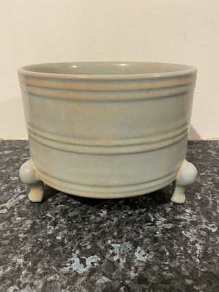 Chinese Celadon High Side Porcelain Brushpot Censer On Tripod Feet