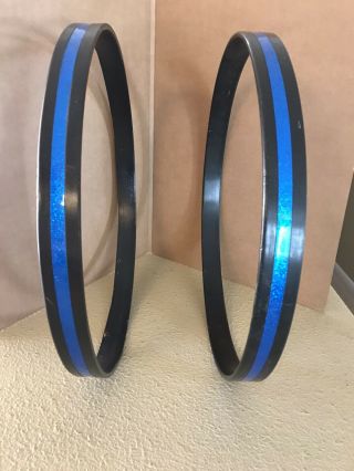 Vintage 1960s Ludwig 20” Bass Drum Hoops Blue Sparkle With Blue Sparkle Inserts