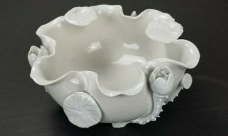 Antique Chinese Blanc De Chine Porcelain Lotus Flower Bowl Qing Dynasty 19th C.