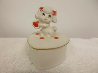 Vintage Poodle Dog Heart Shaped Valentines Day Porcelain Lidded Trinket Dish