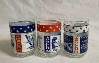Vintage 3 Piece Set Of Rare Apollo 11 12 13 Glasses - Libbey Glassware