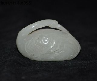 2 " Fine China 100 Natural Hetian White Jade Hand Carved Animal Bird Swan Statue