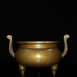 6.  6 " Old China Ming Dynasty Xuande Mark Bronze Gilt Double Ear Incense Burners