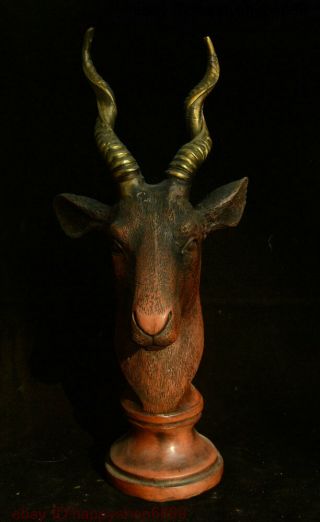 Collect Old Chinese Bronze Fengshui 12 Zodiac Year Animal Sheep Goat Head Statu