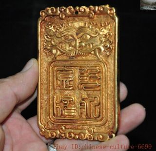 china Bronze 24k gold Gilt lucky animal Dragon loong Token statue amulet Pendant 3