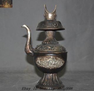 Old Chinese Dynasty Palace Bronze Silver Dragon Totem Teapot Wine Tea Pot Flagon