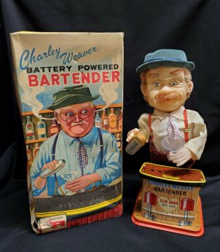 Vintage 1962 Charlie Weaver Bartender Battery Operated Toy Rosko Tn Japan 0650