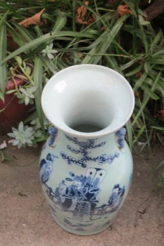 Antique Chinese White And Blue Porcelain Flower Vase W/ Chinese Drawings