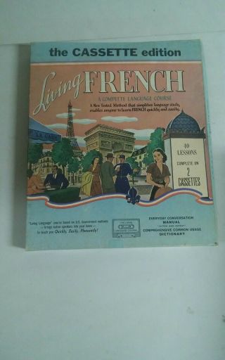 Vtg 1955 Living French Language Course 2 Cassette Tapes Box